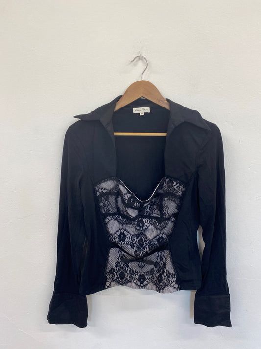 Fabulous Blanc Nature Black Lace Panel Blouse UK16 NR001
