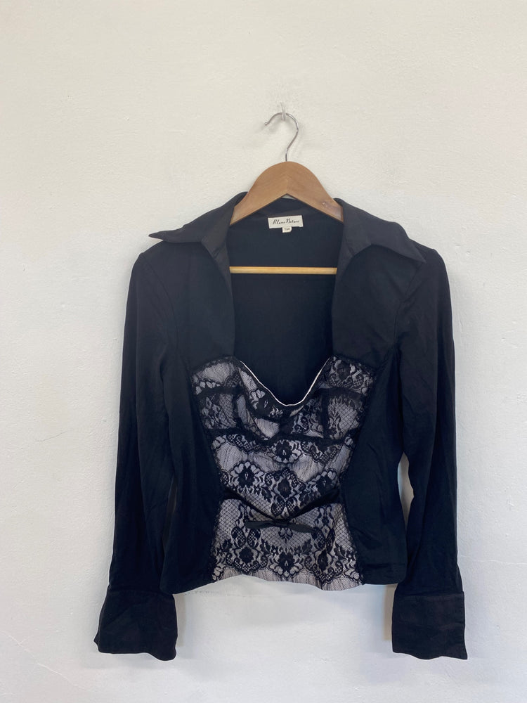 Fabulous Blanc Nature Black Lace Panel Blouse UK16 NR001