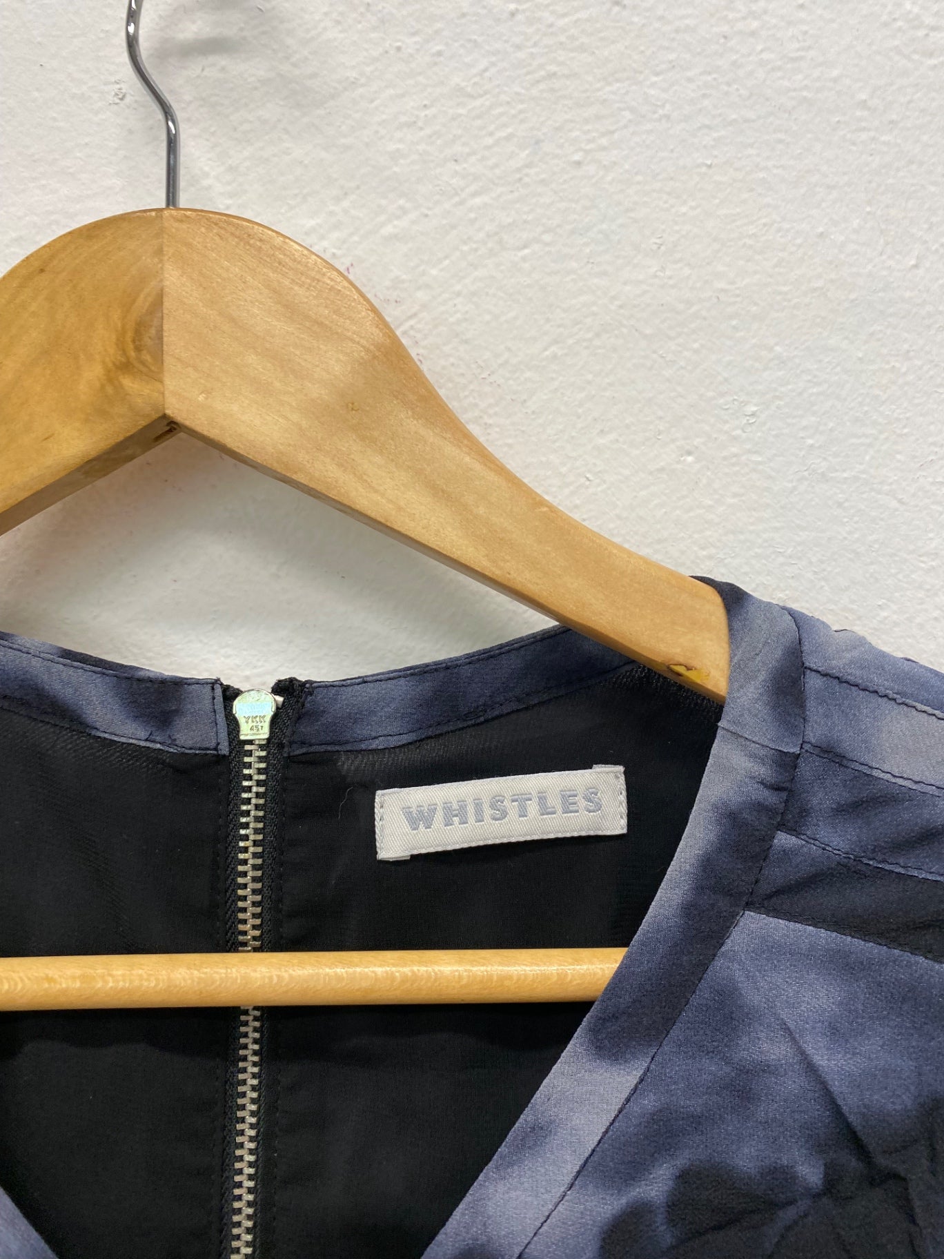 Fabulous Whistles silk ruffle mini Dress UK10 Navy tie die Party occasion CD434