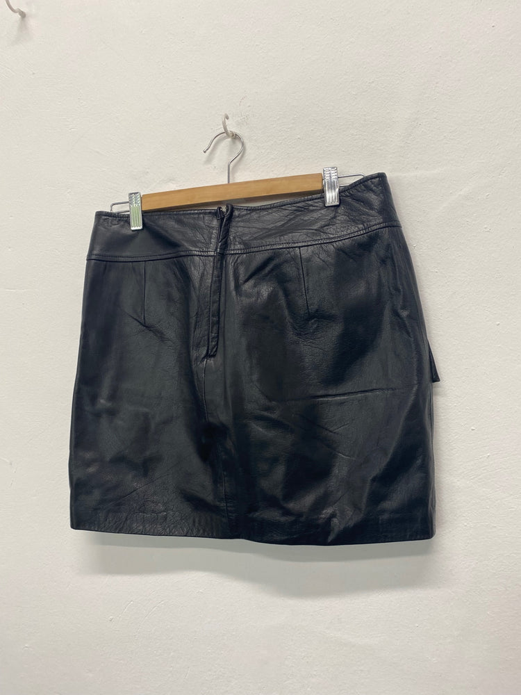 Fabulous BikBok leather Y2K Vintage mini Skirt UkL Black Pockets CD434