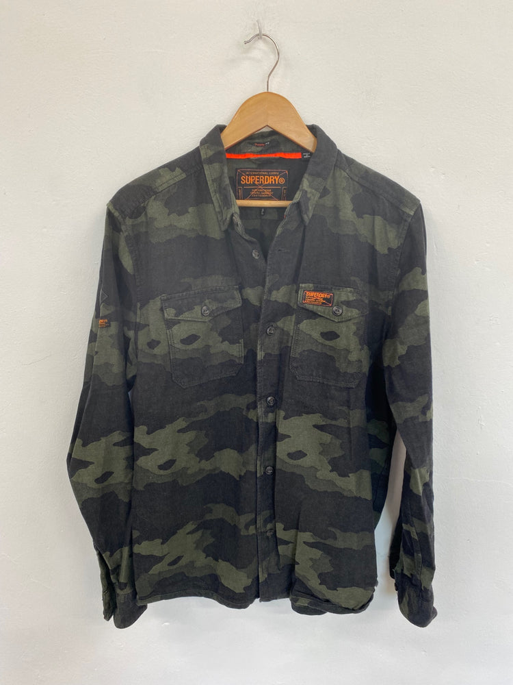 Classic Superdry Khaki Camo Denim Shirt UK XL ML435