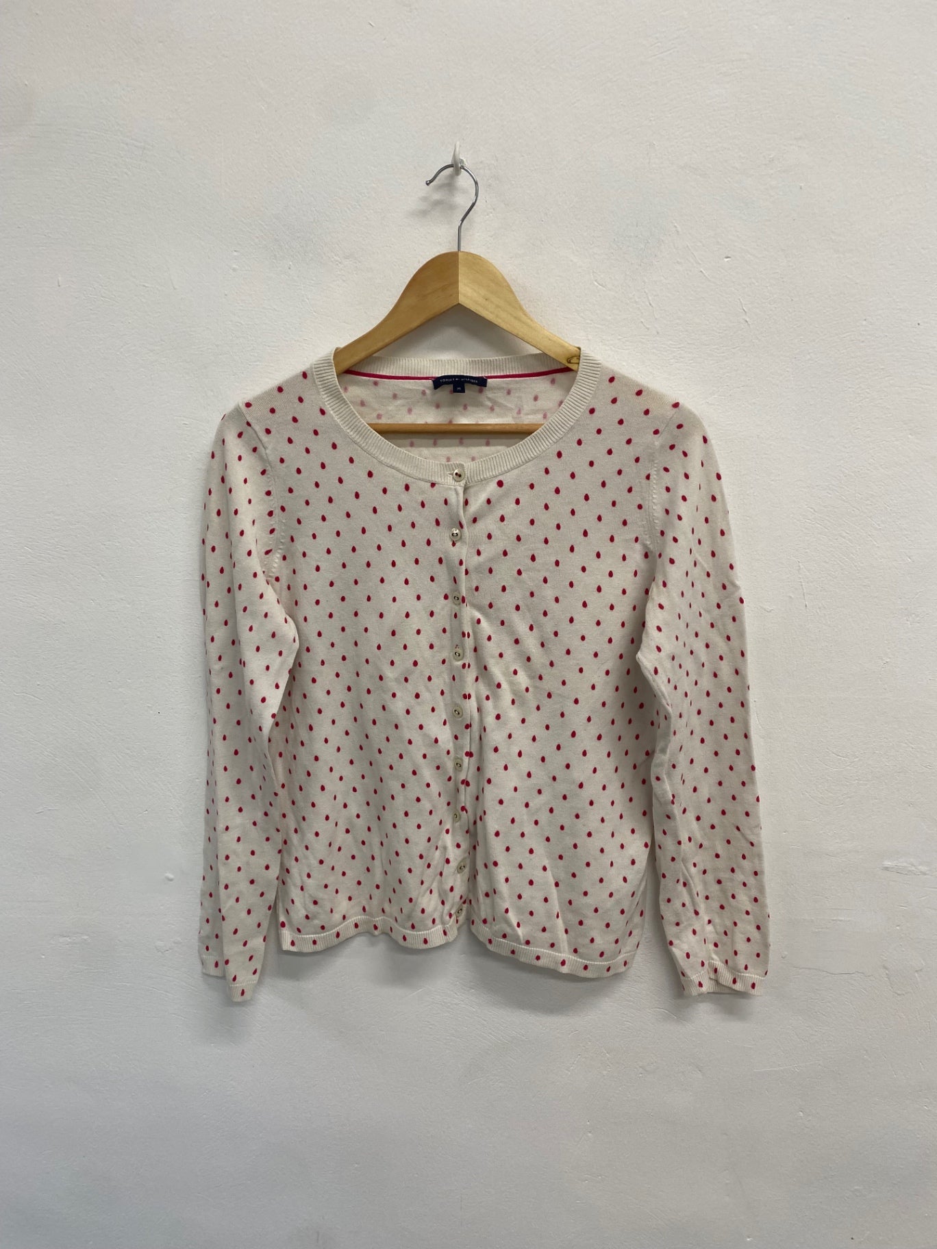 Fabulous Tommy Hilfiger Cardigan UK M Cream spotted cute ML435