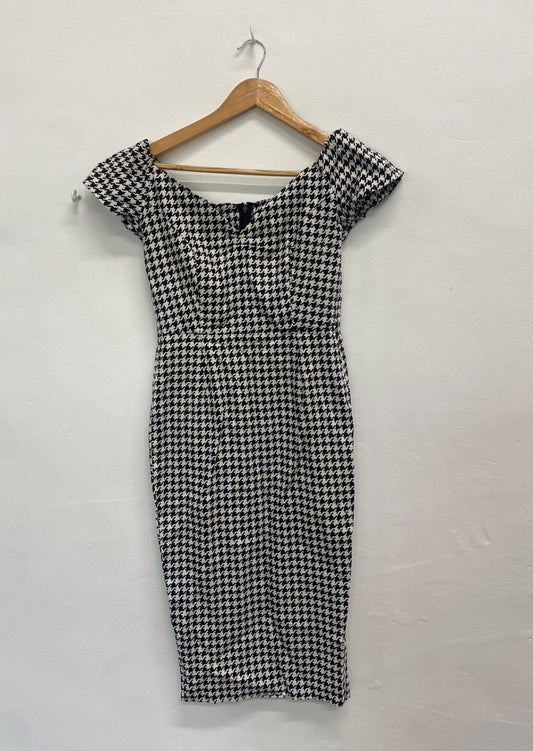 Fabulous British retro Dress UK10 Black and white houndstooth NM001