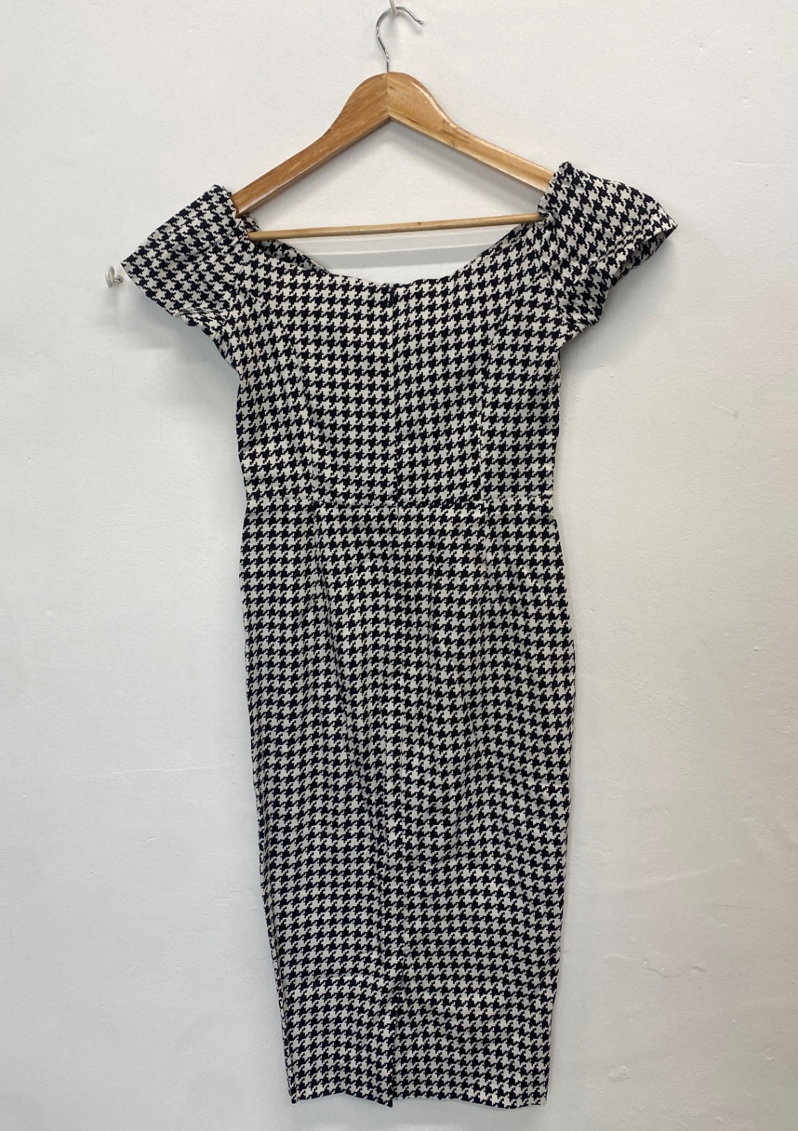 Fabulous British retro Dress UK10 Black and white houndstooth NM001