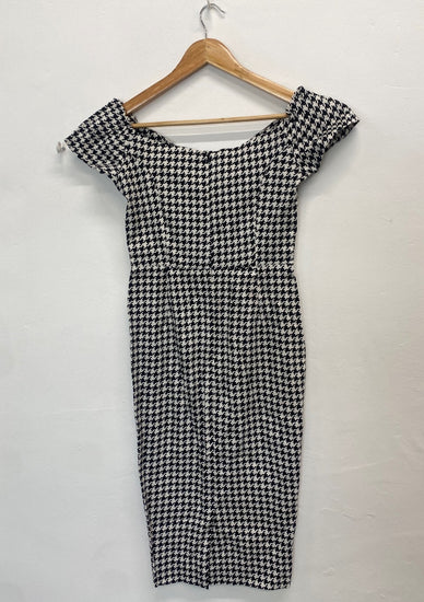 Fabulous British retro Dress UK10 Black and white houndstooth NM001