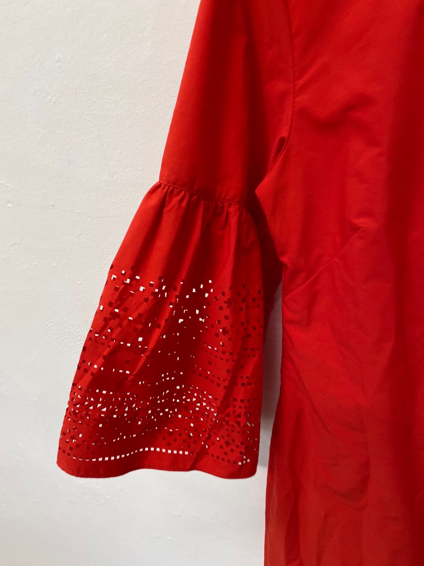 Fabulous Ralph Lauren broderie sleeve Dress UK10 Red Fine cotton SN005