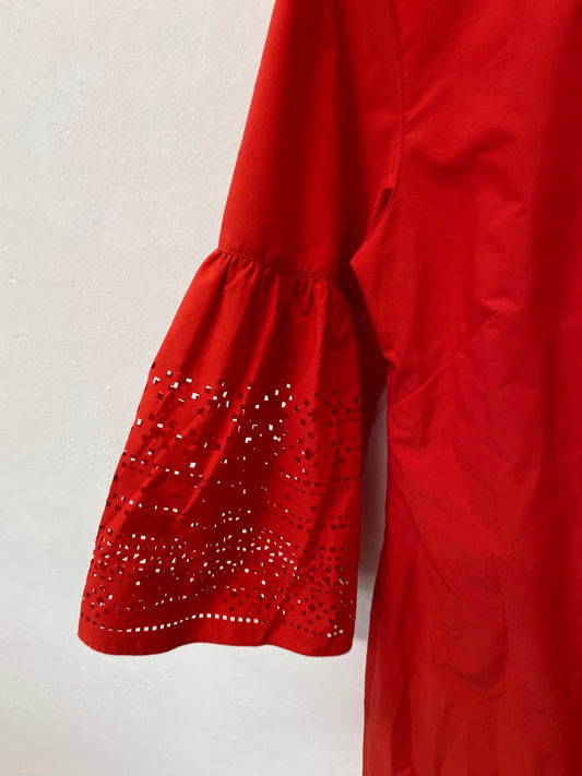 Fabulous Ralph Lauren broderie sleeve Dress UK10 Red Fine cotton SN005