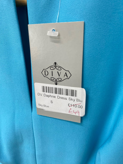 Fabulous Diva fitted party formal Dress UK S Light Blue SN005