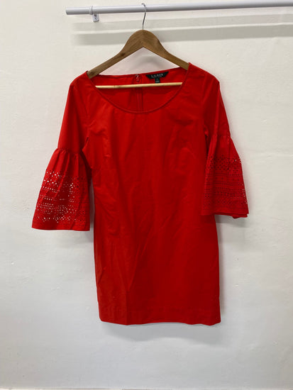 Fabulous Ralph Lauren broderie sleeve Dress UK10 Red Fine cotton SN005