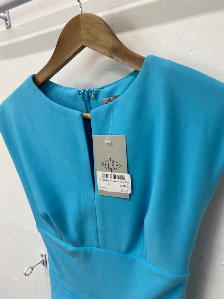 Fabulous Diva fitted party formal Dress UK S Light Blue SN005