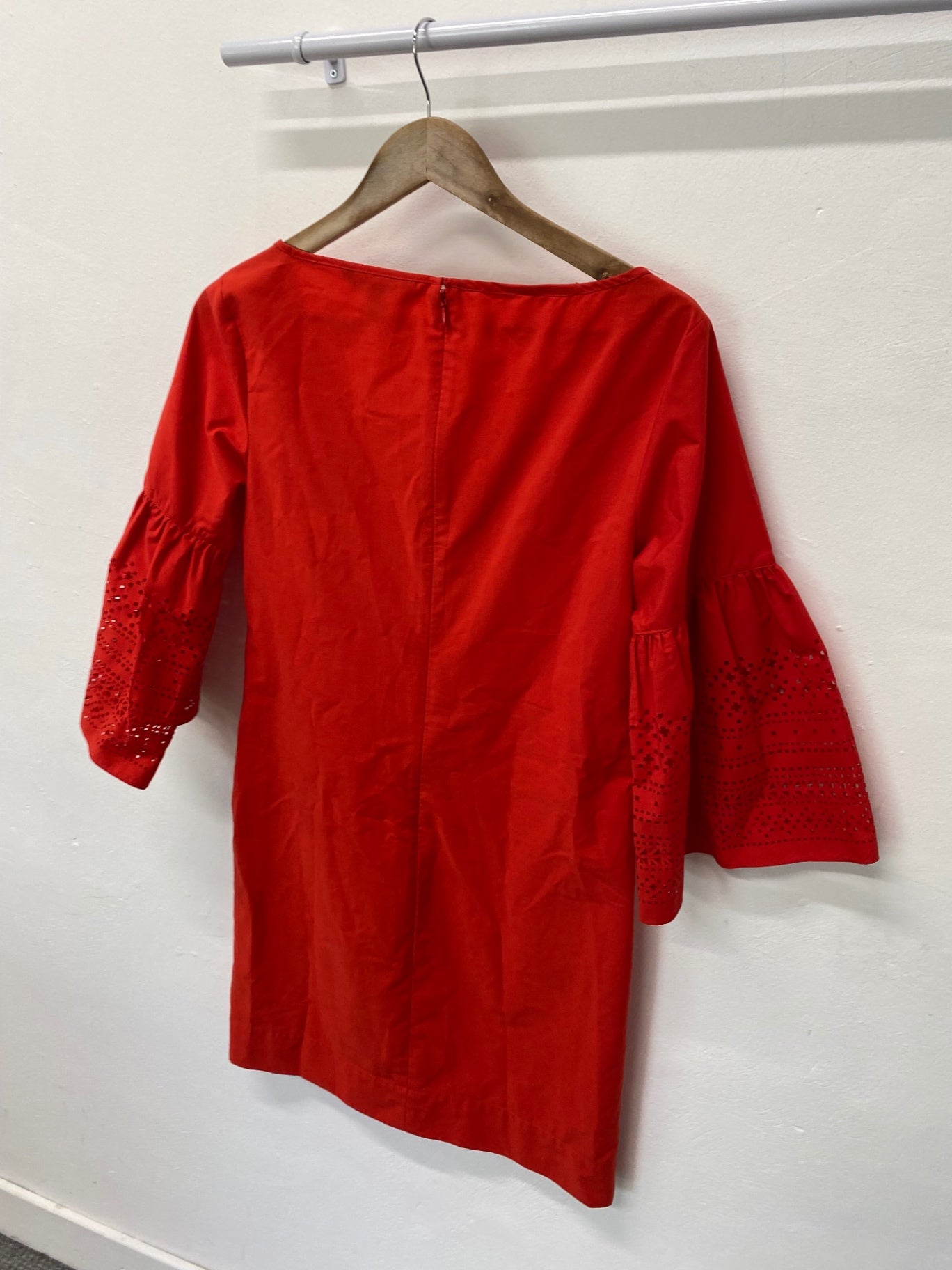 Fabulous Ralph Lauren broderie sleeve Dress UK10 Red Fine cotton SN005