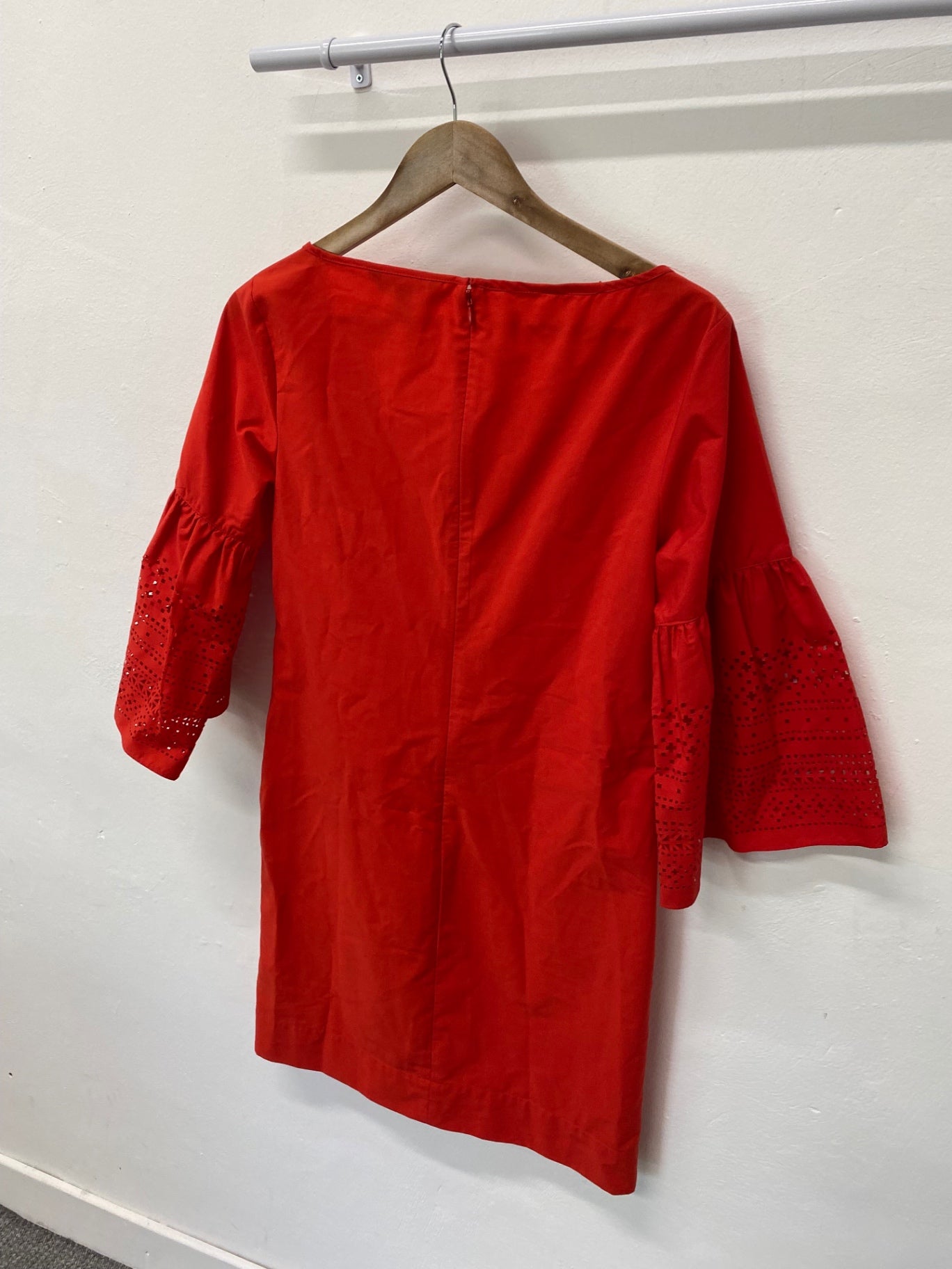 Fabulous Ralph Lauren broderie sleeve Dress UK10 Red Fine cotton SN005