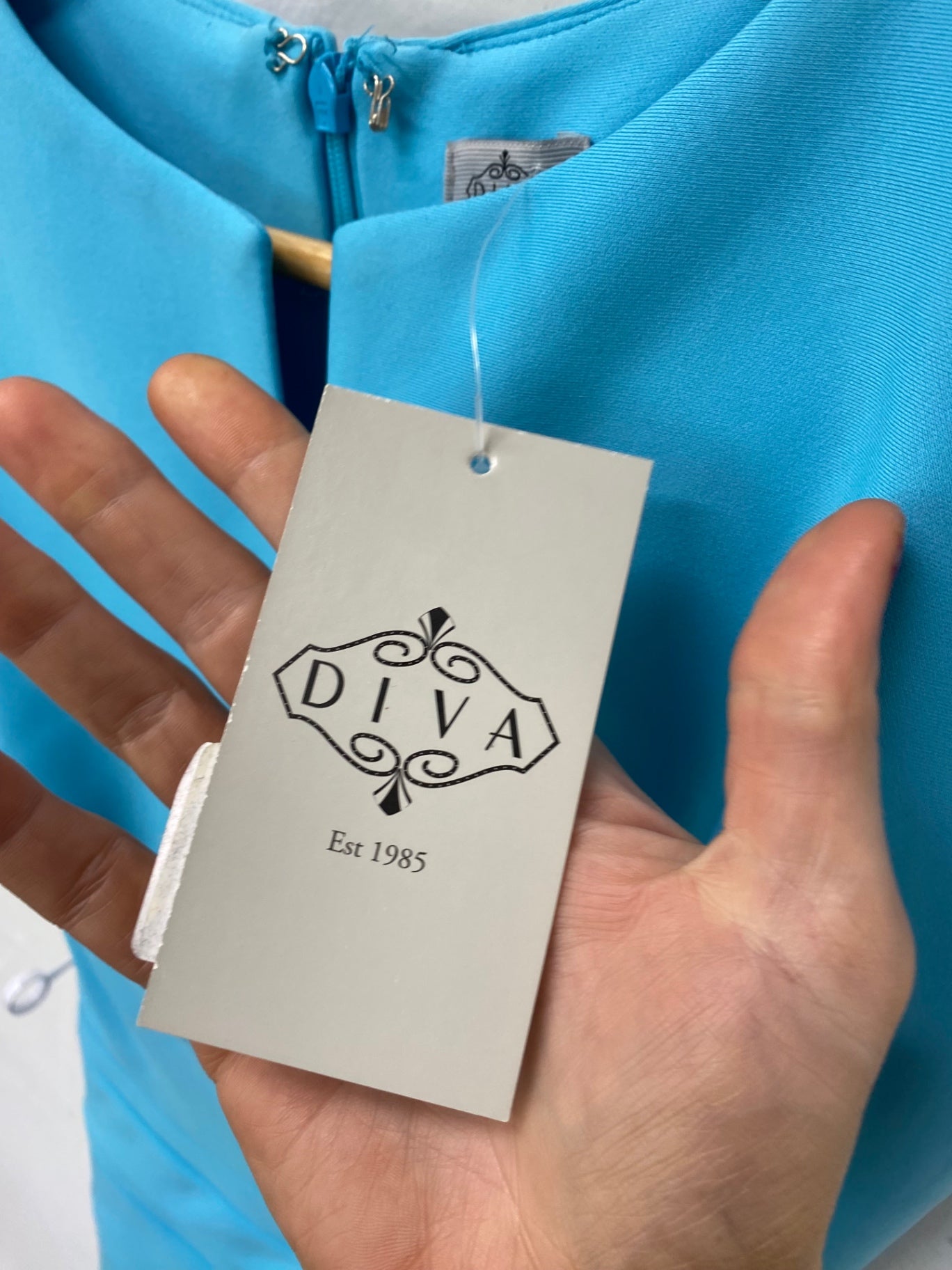 Fabulous Diva fitted party formal Dress UK S Light Blue SN005