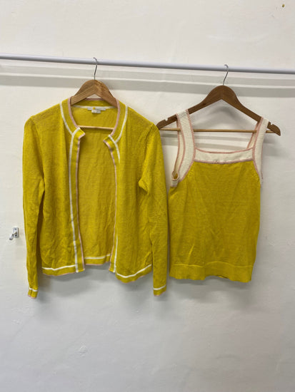 Fabulous Boden knit Linen Twin Set Uk8 Yellow & Pink Cottage core SN005
