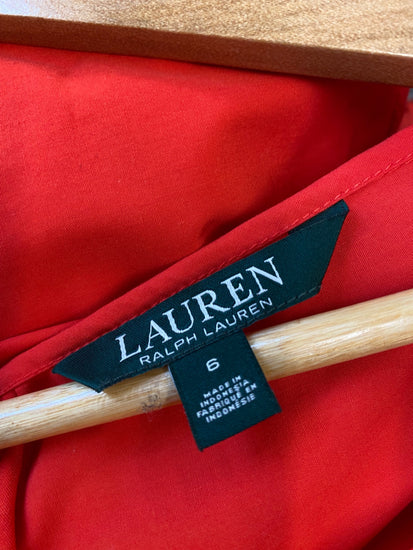 Fabulous Ralph Lauren broderie sleeve Dress UK10 Red Fine cotton SN005