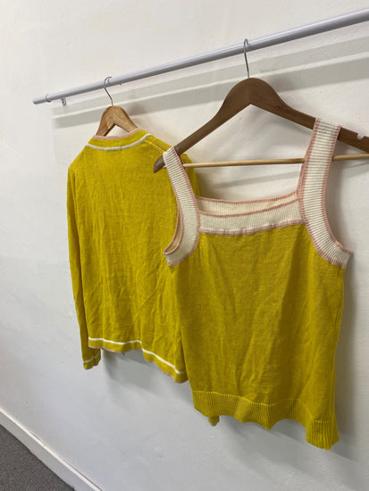 Fabulous Boden knit Linen Twin Set Uk8 Yellow & Pink Cottage core SN005