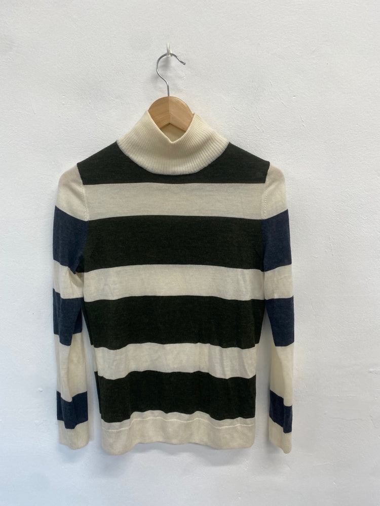 Fabulous FARHI by Nicole Farhi Sweater UK S Grey khaki striped wool KB001