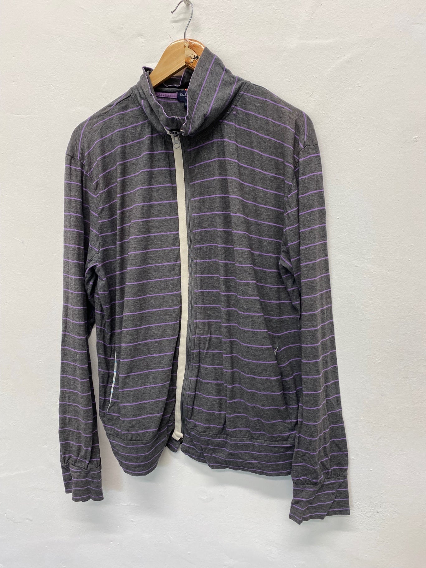 Fabulous Y2K Paul Smith zip up Top UK XXL Gray with Purple Stripes KB001