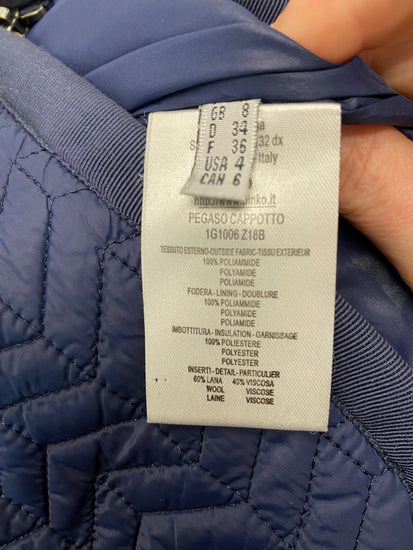 Fabulous PINKO navy blue mid length Quilted coat Uk8 cosy KB001