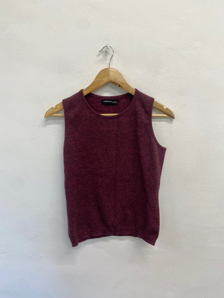 Fabulous Hawick Cashmere Sleeveless jumper UK S Burgundy KB001