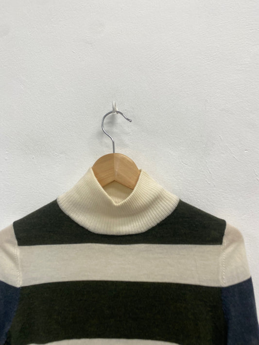 Fabulous FARHI by Nicole Farhi Sweater UK S Grey khaki striped wool KB001