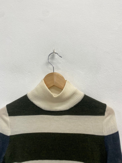 Fabulous FARHI by Nicole Farhi Sweater UK S Grey khaki striped wool KB001