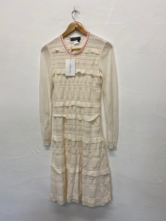 Fabulous Salvatore Ferragamo tiered knitted Dress UKS Cream Stunning KB001