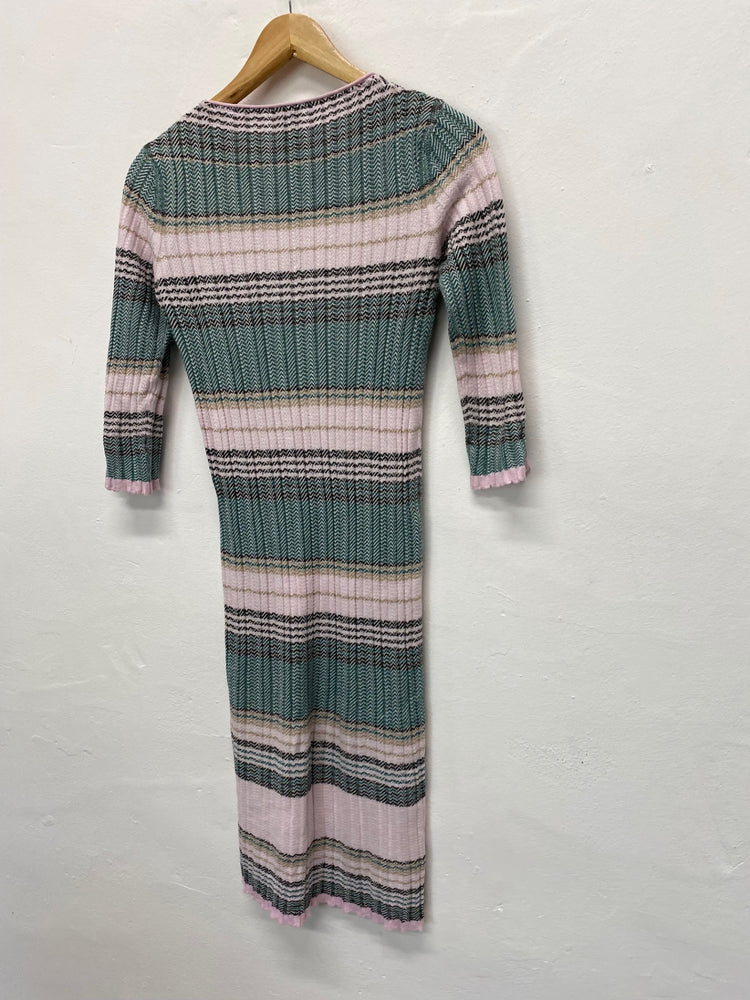 Fabulous PINKO striped knit stretch Midi Dress UKS Pinks KB001