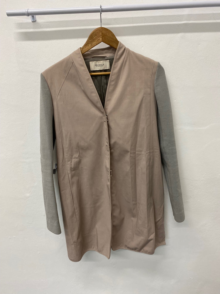 Fabulous PRINGLE Scotland smart midi coat  UK10 Beige & Grey KB001