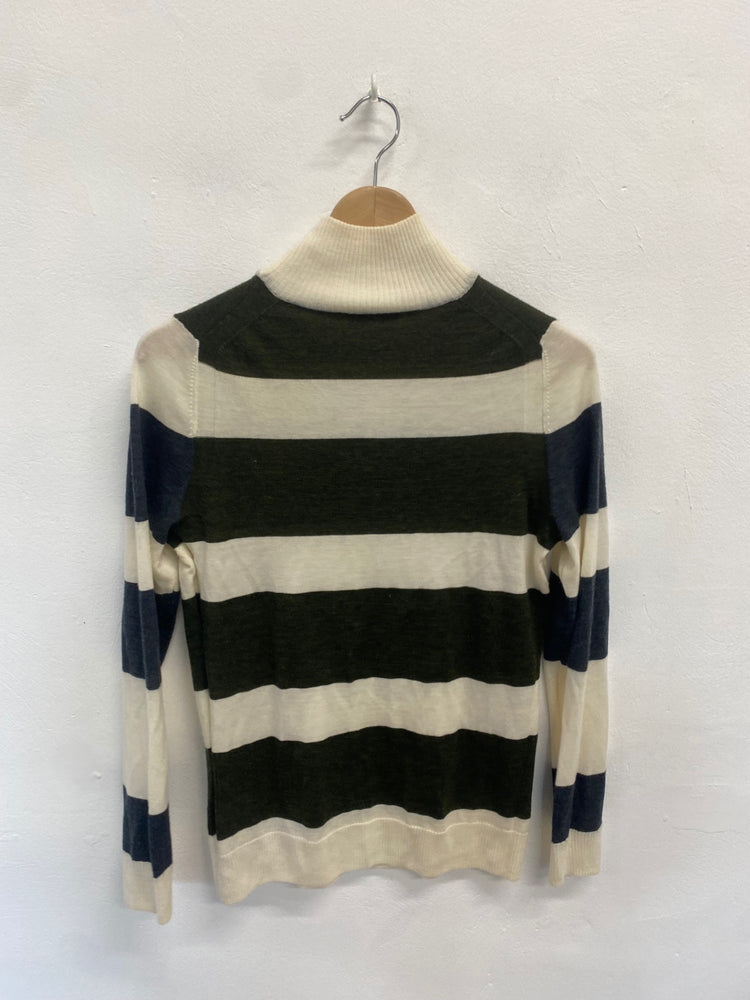 Fabulous FARHI by Nicole Farhi Sweater UK S Grey khaki striped wool KB001