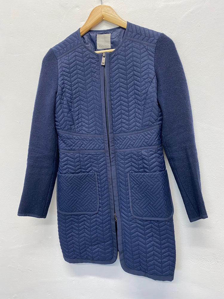 Fabulous PINKO navy blue mid length Quilted coat Uk8 cosy KB001
