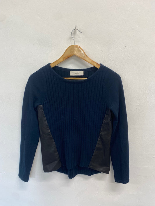 Fabulous Pringle of scotland Sweater UK S Navy blue Leather and cashmere KB001