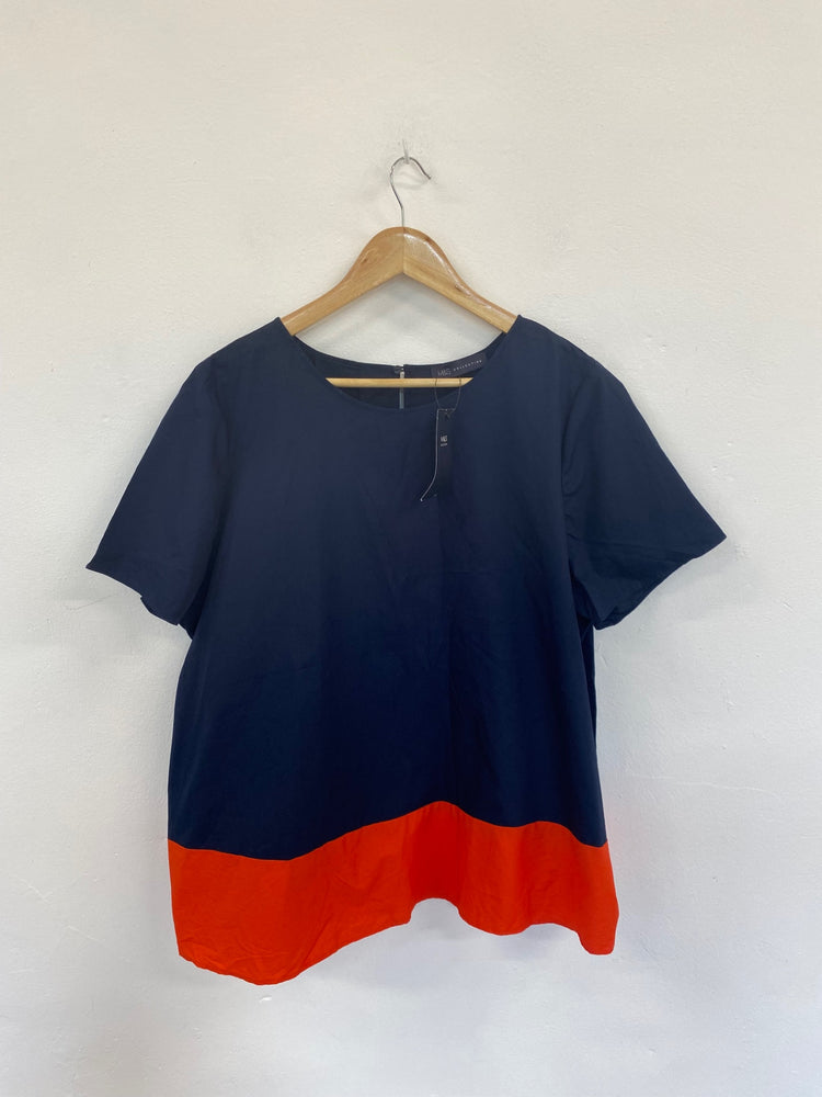 Fabulous M&S Navy Orange Colour Block Blouse UK18 LK006