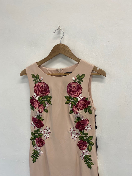 Fabulous Adriana papell Dress UK 12 Beige/ Nude floral KM004