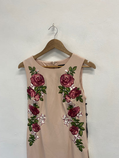 Fabulous Adriana papell Dress UK 12 Beige/ Nude floral KM004