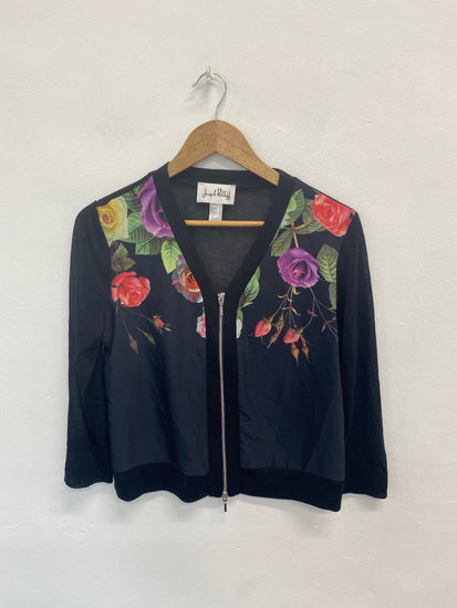 Fabulous Joseph Ribkoff Blouse Uk 10 Black floral Zip through KM004