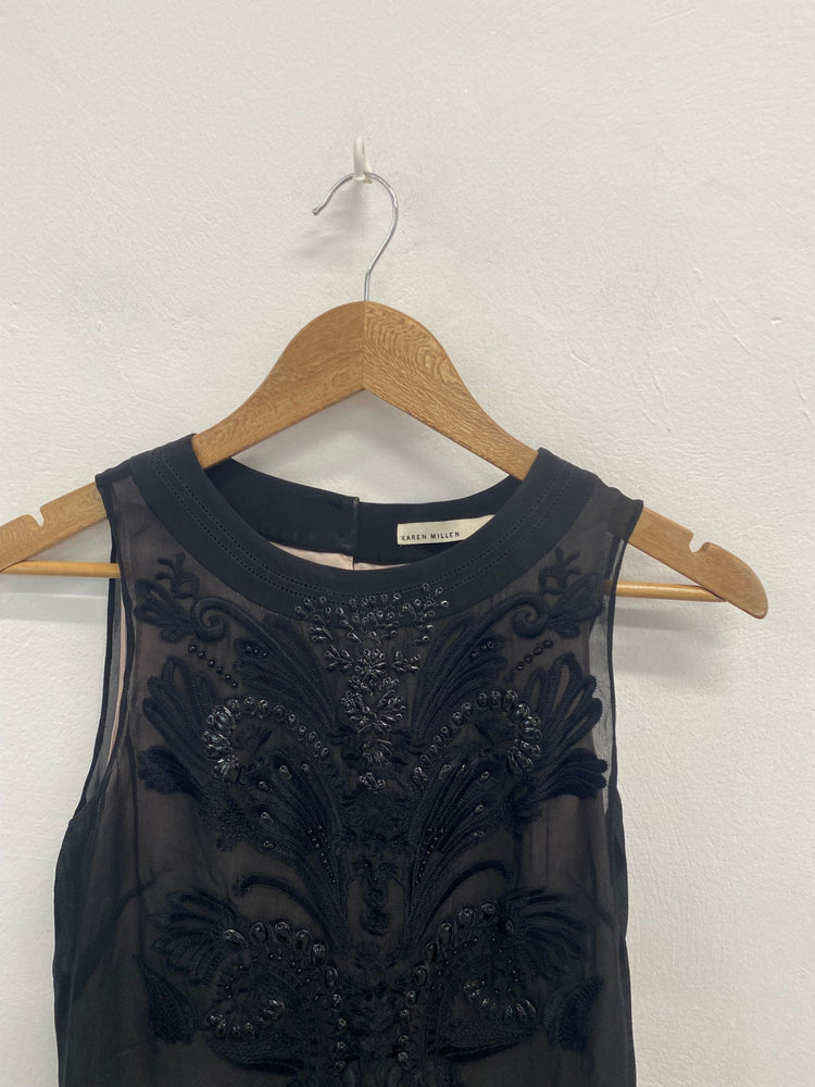 Fabulous Karen Millen Dress UK8 Black lace Silk midi dress KM004