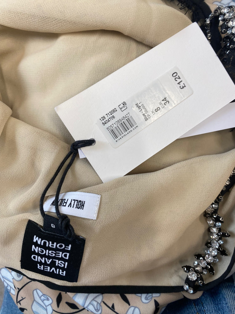 Fabulous River Island x Holly Fulton summer Dress Uk8 Baby Blue new Rrp £120 KM004