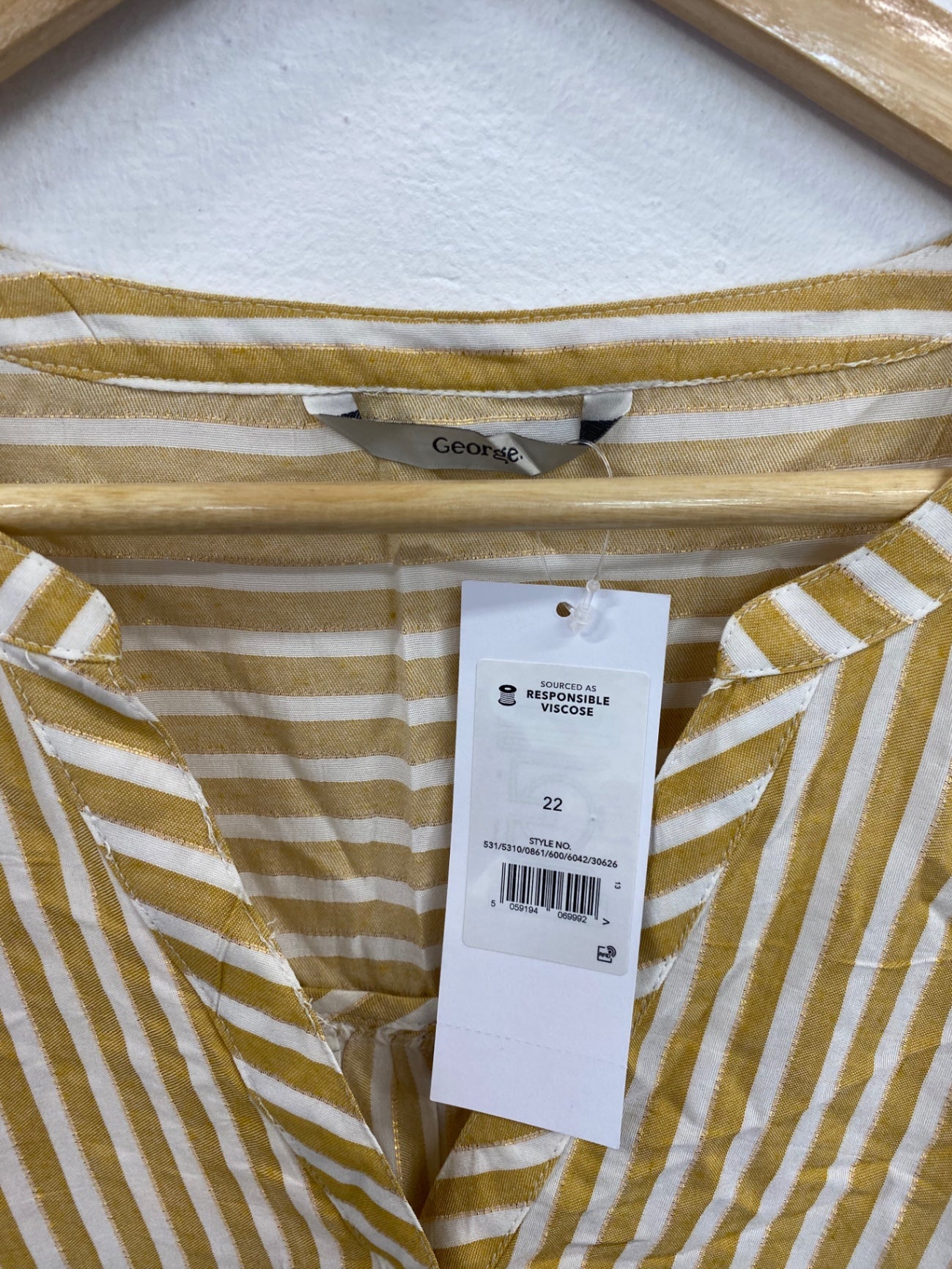Fabulous George Mustard & White Shimmer Stripe Shirt UK22 LK006