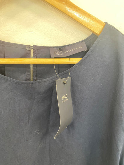 Fabulous M&S Navy Orange Colour Block Blouse UK18 LK006