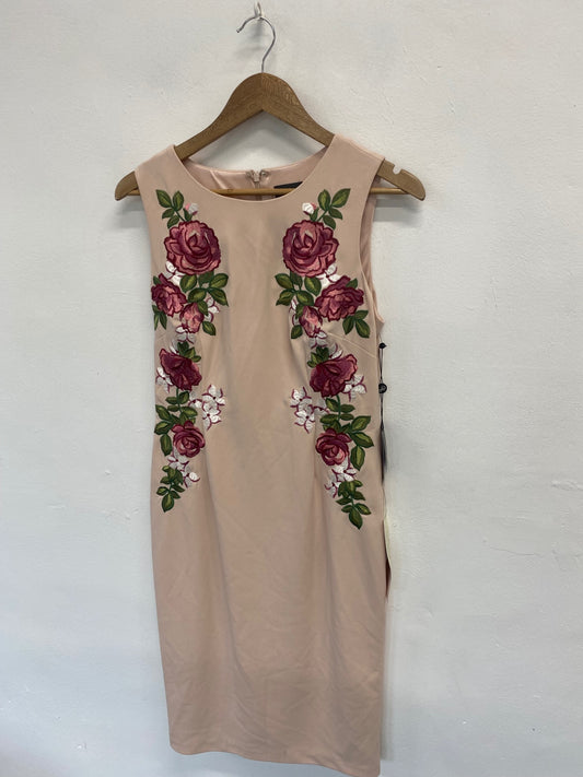 Fabulous Adriana papell Dress UK 12 Beige/ Nude floral KM004