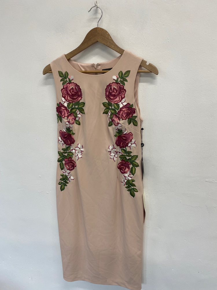 Fabulous Adriana papell Dress UK 12 Beige/ Nude floral KM004