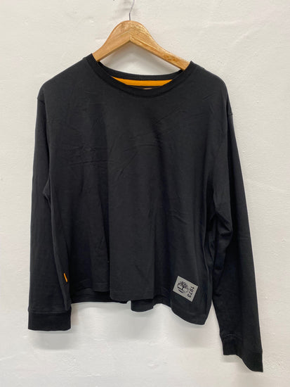 Fabulous Timberland cropped loose Long sleeve top UK L Black Supima cotton pleated back BS001