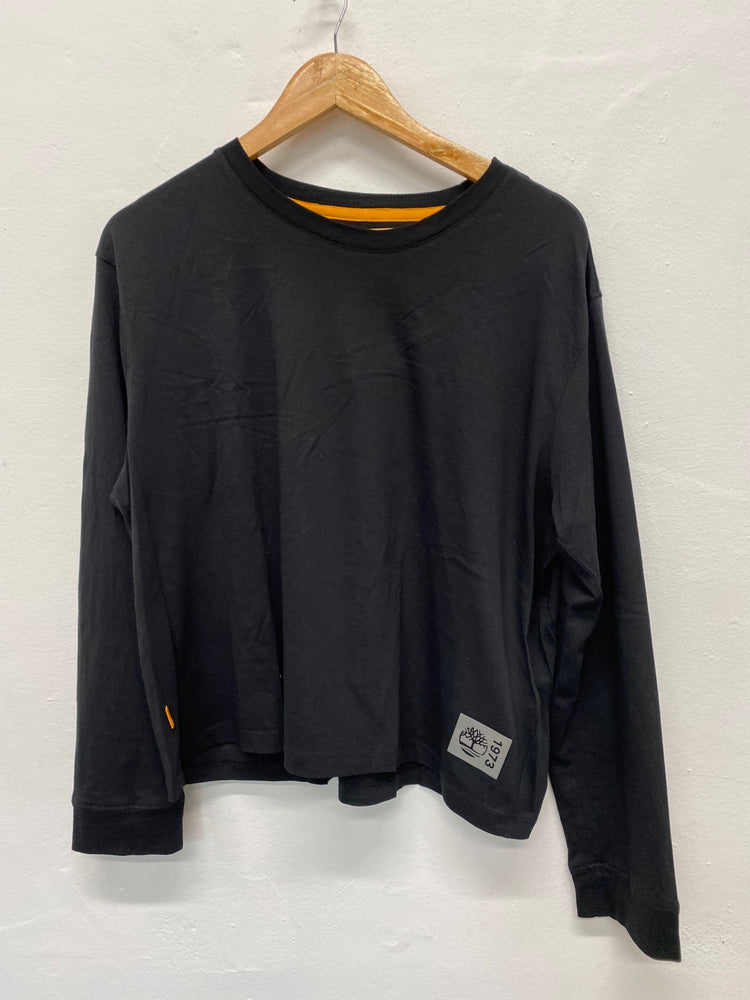 Fabulous Timberland cropped loose Long sleeve top UK L Black Supima cotton pleated back BS001