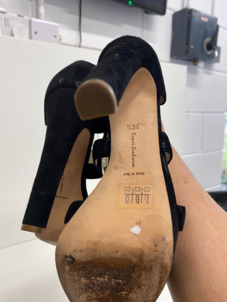 Fabulous Rupert Sanderson High Heel Strappy platform Shoes UK6.5 Black GM143