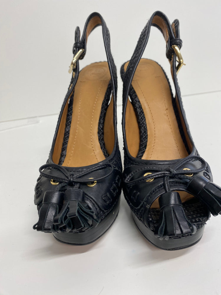 Fabulous Zara braided Peep Toe Sling back  Heels UK6.5 Black GM143