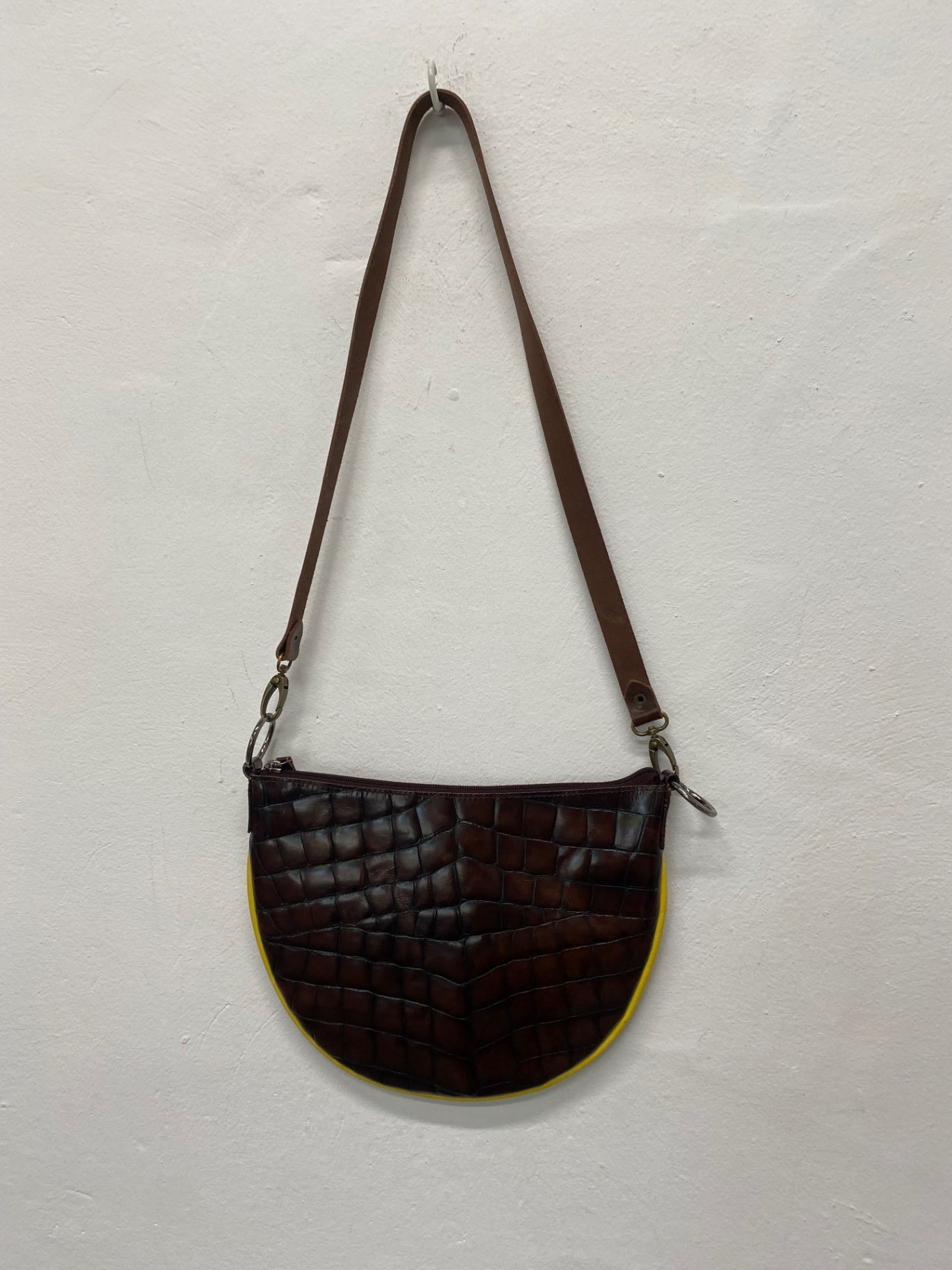 Fabulous Y2K DKNY Moc Croc leather Bag half moon One Size Brown & Yellow BS001