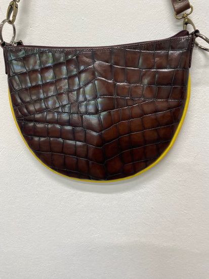 Fabulous Y2K DKNY Moc Croc leather Bag half moon One Size Brown & Yellow BS001
