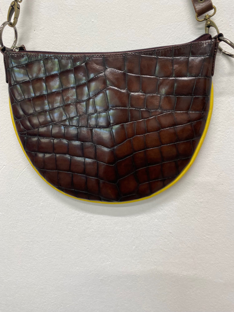 Fabulous Y2K DKNY Moc Croc leather Bag half moon One Size Brown & Yellow BS001