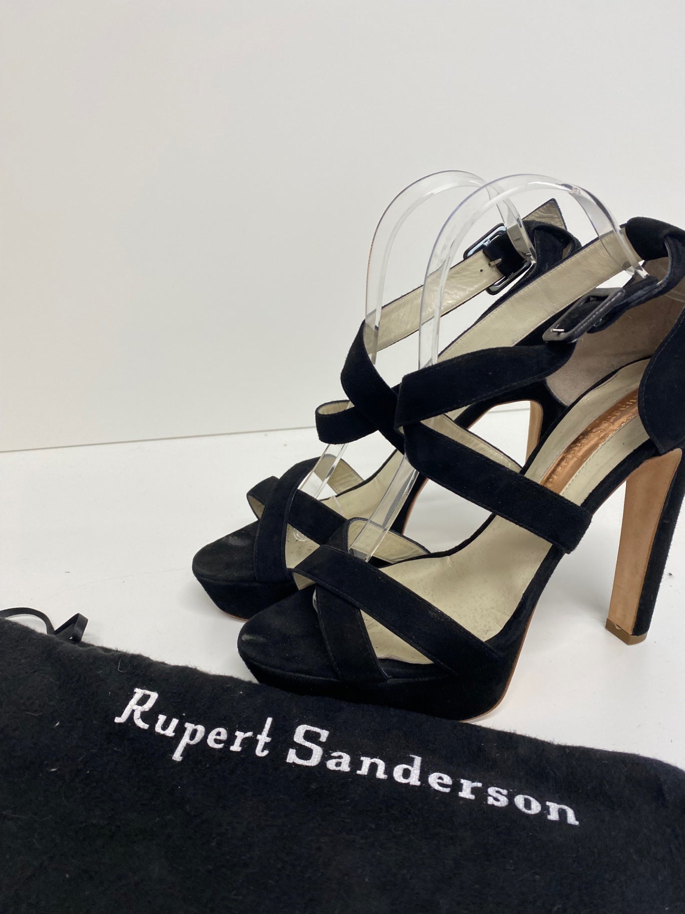 Fabulous Rupert Sanderson High Heel Strappy platform Shoes UK6.5 Black GM143